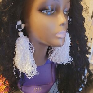 Chic Black and White Fringe Earrings